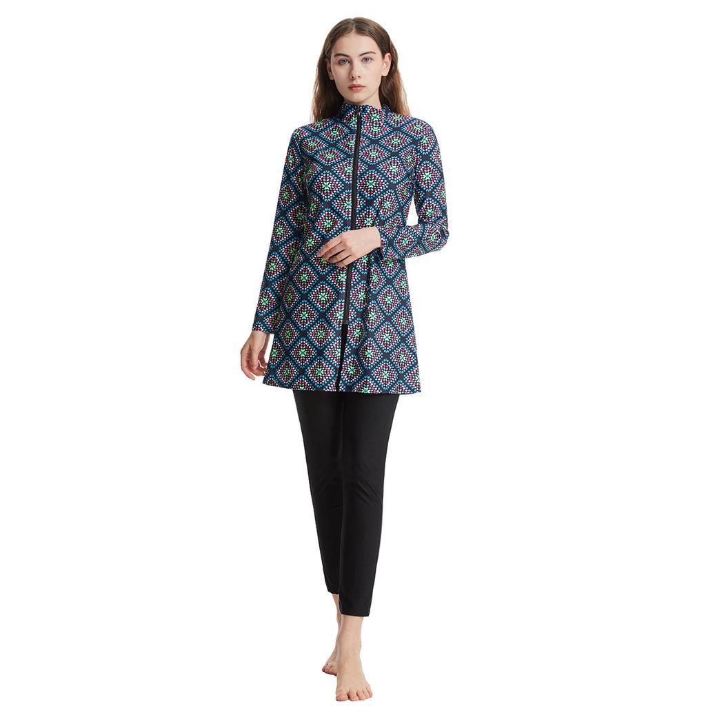 S-3XL женский мусульманский купальник с длинным рукавом, купальный костюм с кепкой и принтом, купальник с полным покрытием, купальный костюм из 3 предметов, защита от солнца