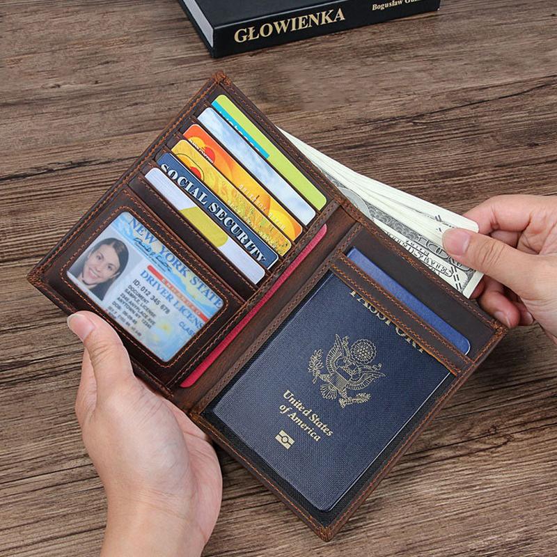 Обложка для паспорта из 100% натуральной кожи, винтажный дорожный чехол для паспорта для мужчин и женщин, большой вместительный кошелек для карт, сумка для карт