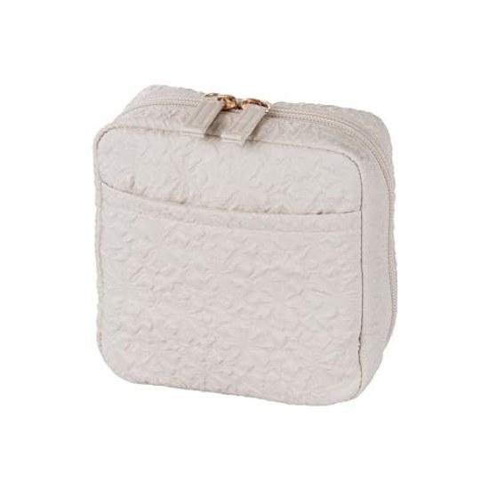 Kyoto Doll Studio Cosmetic Pouch Makeup Small Item Holder Women Stand-Up Storage Possible (Embossed Ecru)