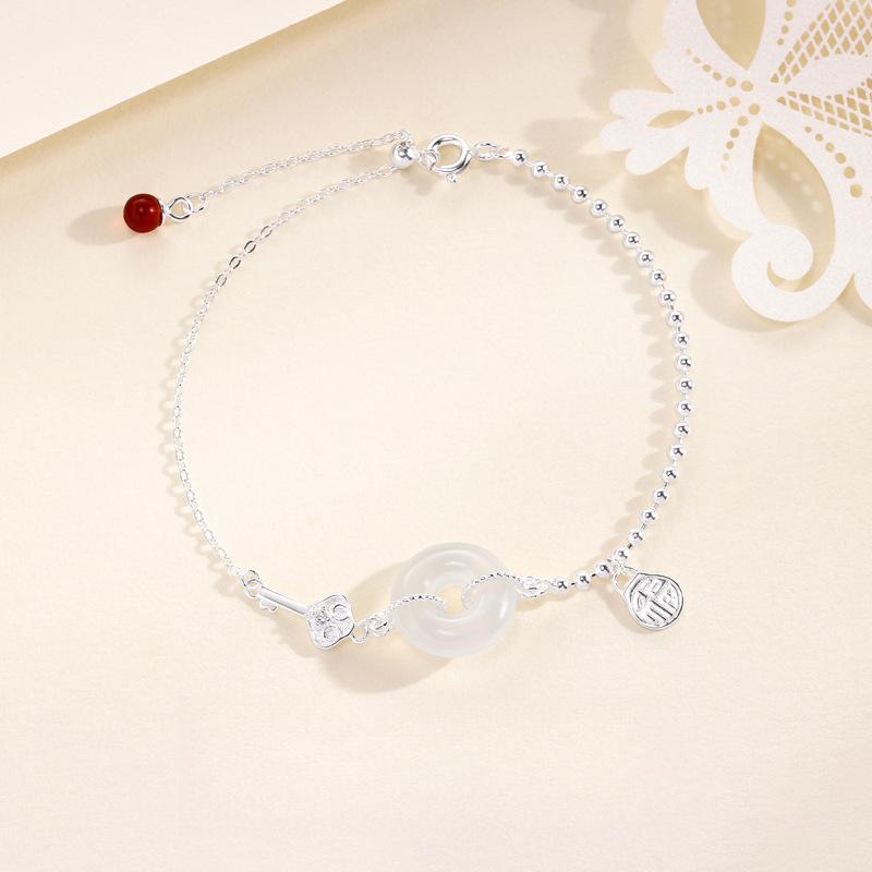 Браслет из халцедона с подвеской «Пряжка Пин Ань Фу» женский, гуочао, новый китайский, нишевый, ретро, из круглых бусин, браслет «Красная фасоль» женский