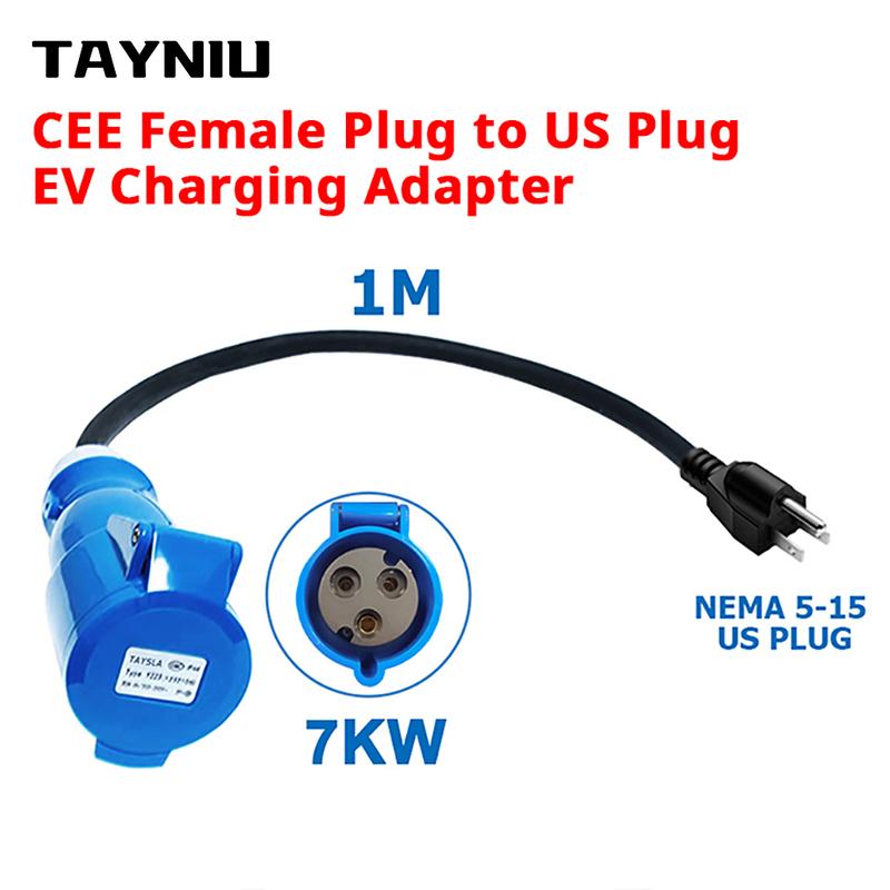 TAYSLA Adapter for EV Charger CEE Female Plug 3 Pins Wall Mount Socket EU & US Plug Suitable for 32A 1Phase 7KW Charger