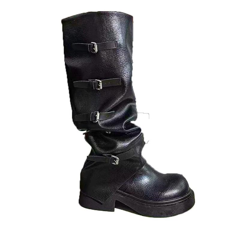 Модные женские сапоги на среднем каблуке, дизайнерские кожаные массивные туфли, женские, тренд 2024 года, новые ботинки челси, туфли-лодочки, зимние готические женские снежные ботинки