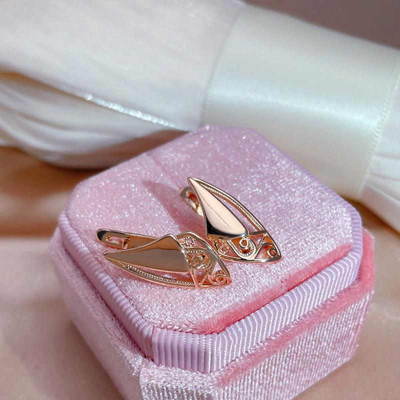Kinel Rose Gold Glossy Leaf Drop Earrings For Women