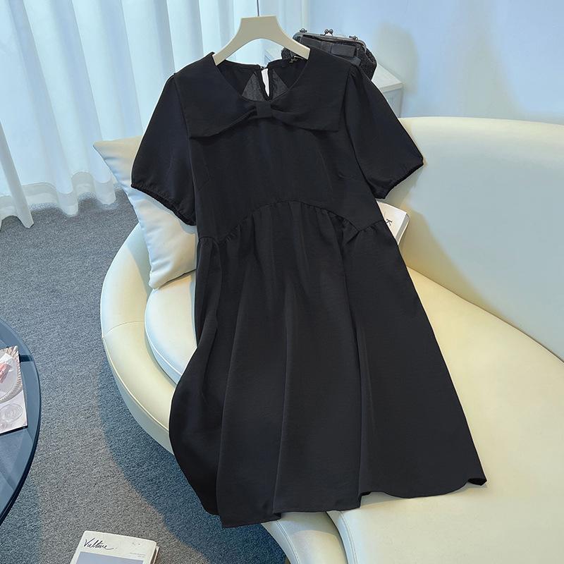 Летний новый стиль женского платья больших размеров с бантом и короткими рукавами