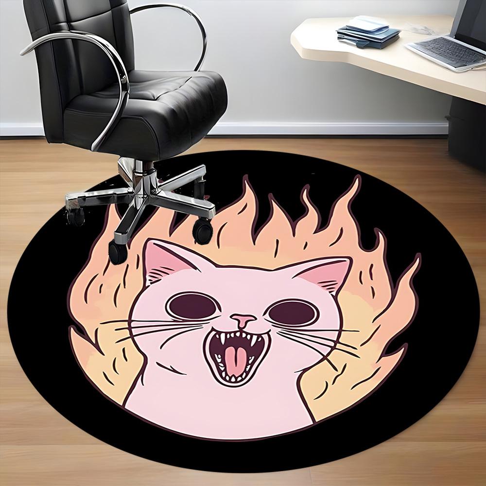 1pc Flaming Cat Office Round Area Rug,  Mat Suitable For Office, Under Office Chairs Bedroom Living Room Home Decor, Room Deco