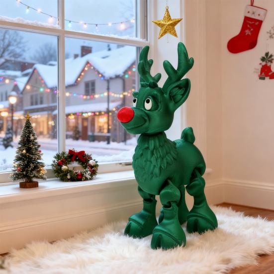 Фигурка оленя с красным носом, подвижный рождественский олень, коллекционный олень с гибкими суставами, праздничное украшение, подарок к празднику