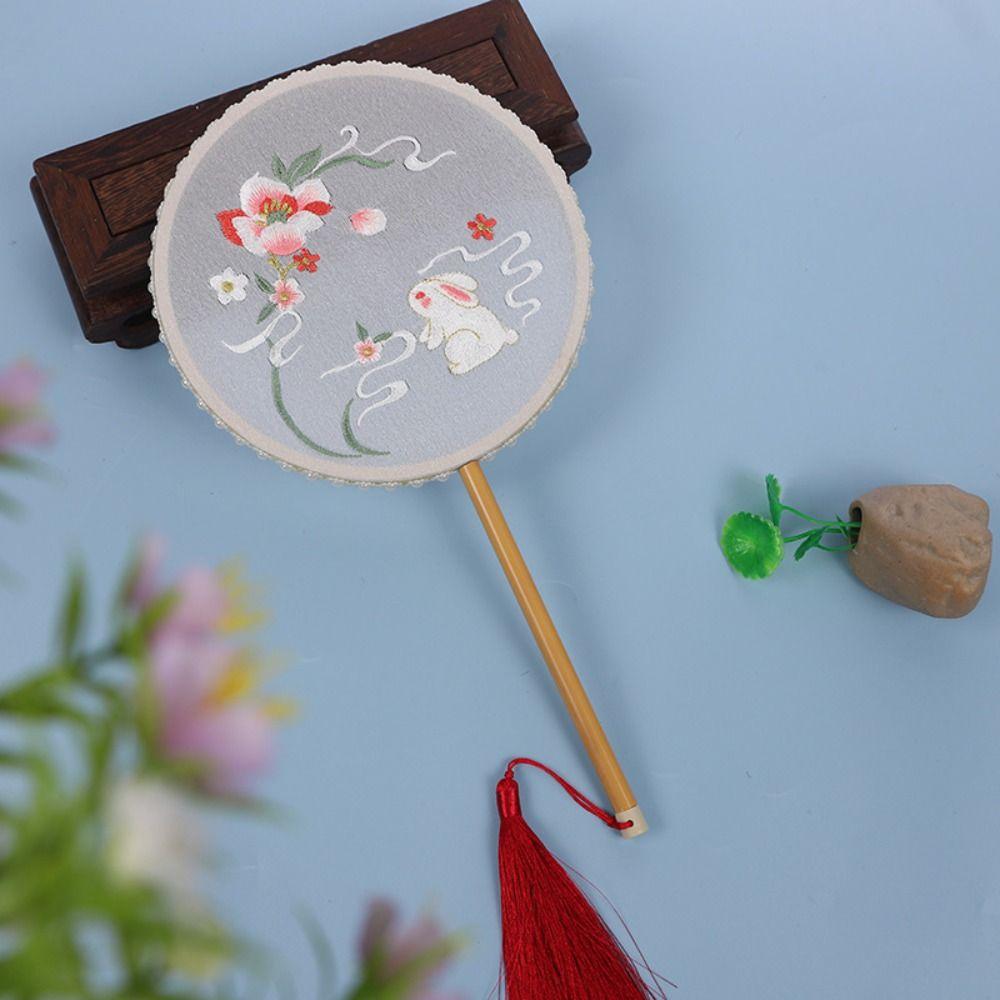 Классический круглый веер в китайском стиле, винтажный вышитый шелковый веер, двусторонний с кисточкой, ручной веер для женщин