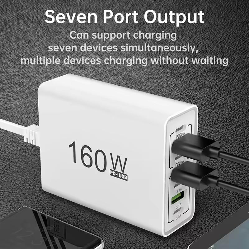 160W USB C Charger Fast Charging 4USB+3TYPE-C EU/US 7 Ports Charging Head Quick Charge QC3.0 Mobile Phone Wall Adapter