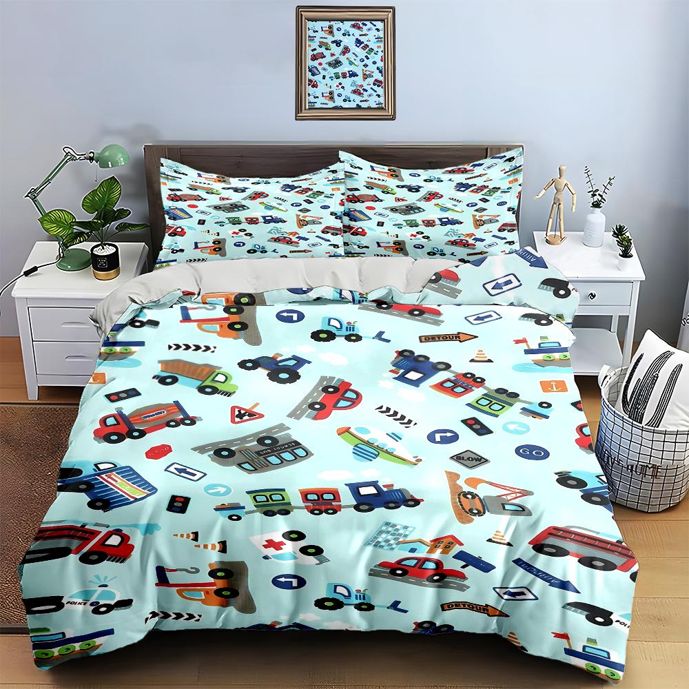 Vehicles traffic theme Bedding Duvet cover sets Duvet covers Pillowcases gifts (1 * Duvet Cover 2 * Pillowcases, without duvet insert)