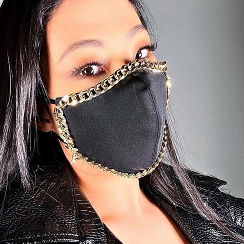 Пылезащитные черные маски для лица, золотые металлические цепочки, готические моющиеся защитные женские аксессуары для рта и муфеля