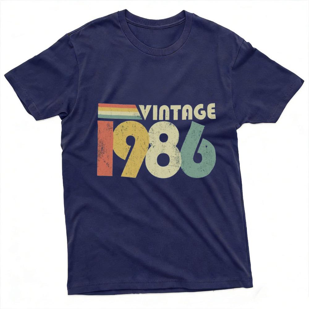 Vintage 1986 Print TShirt Casual Crew Neck Short Sleeve Cotton Tops Retro 80s Style Graphic Tee Streetwear Clothes
