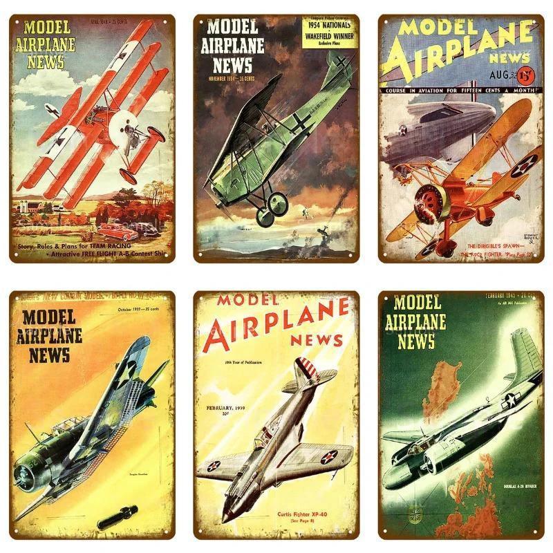 Vintage Airplane Metal Signs Fighter Jet Plane Posters Retro Aircraft Plate Metal Plaque Painting Living Room Home Wall Decor
