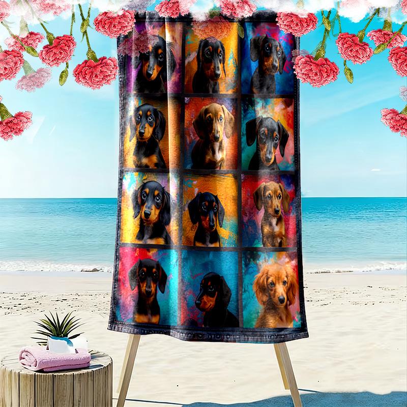 Dachshund Puzzle Print Beach Towel, Large Soft Quick Dry Towel for Beach Camping Swimming