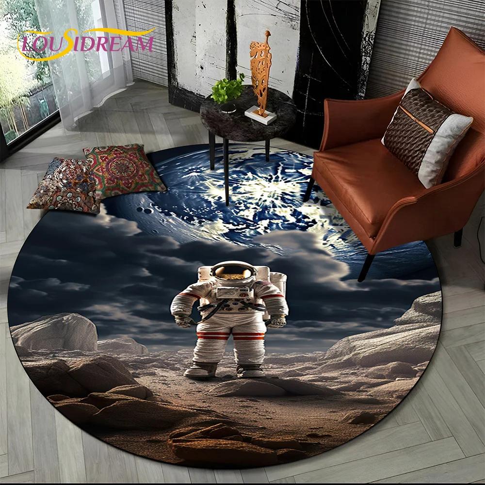 Ковер-круг мультяшный космонавт Вселенная 3D Космос для гостиной спальни детской комнаты, коврик для питомцев нескользящий