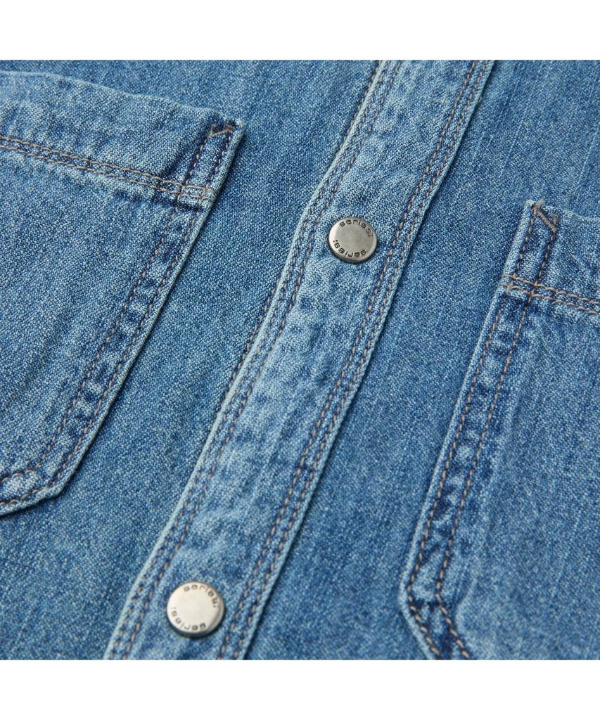 Silijeu (Set-Up) Light Blue Denim Short Sleeve Oversized Shirt Sasfm26871Bul