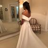 Satin Bridal Gown Sleeveless Off The Shoulder Buttons Wedding Party Women Communion Dresses Long Dress Evening Dress Prom Party