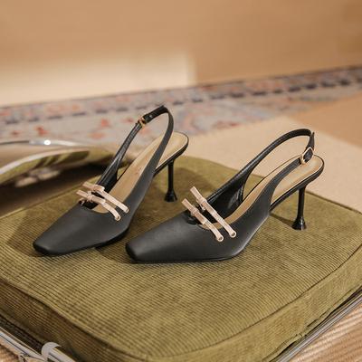 79906 [овчина] квадратный носок высокий каблук женские лето 2025 новая сумка голова тонкий каблук пустые темперамент сандалии