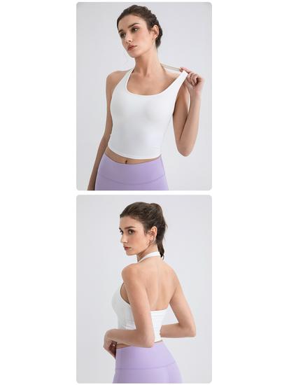 Женский майка для йоги с вырезом на шее и вставными чашечками - Телесный, Сексуальная спинка Стиль 52167