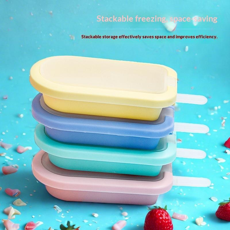4 Pcs Silicone Popsicle Mold Set with Sticks Reusable Non-Toxic Easy Release DIY Homemade Ice Molds for Summer Family Use