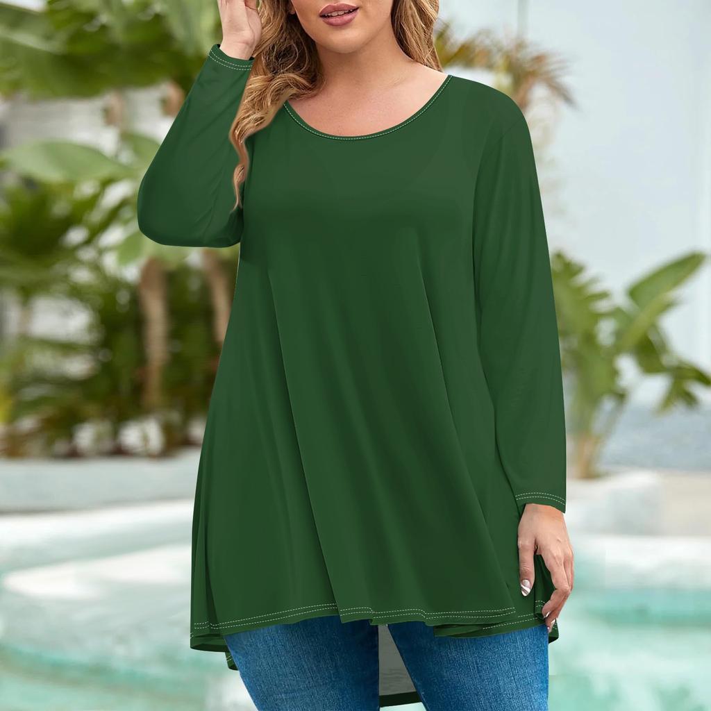 Women's Fashion Large Size Round Neck Long Sleeve Casual Solid Color Loose Pullover Top