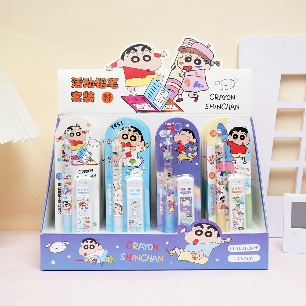 Crayon Shin-chan Mechanical Pencil Set 0.5mm Cute Cartoon Press Pencil No Sharpening Student School Stationery Gift Supplies