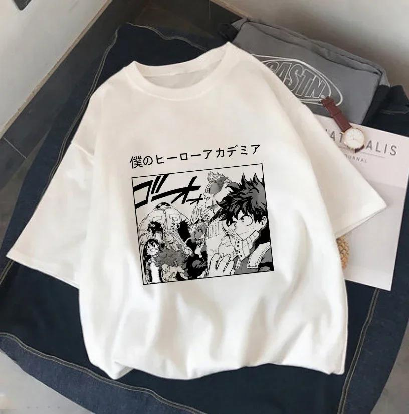 Футболка с Чиби Деку и Шото из Моей Геройской Академии с Кошачьими Ушками, Унисекс Аниме Streetwear Футболка, Повседневный Топ с Коротким Рукавом из 100% Хлопка