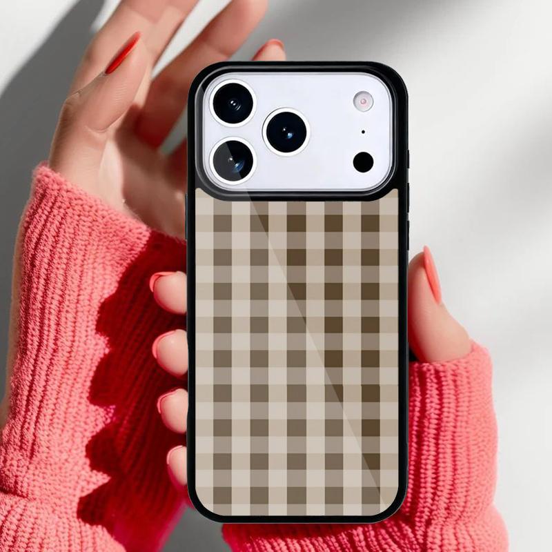 Коричневый Клетчатый Чехол для Телефона для iPhone 17 16 15 14 13 Pro Max Задняя Крышка для 12 11 Pro Coque