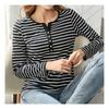 Navava Men STriped BuTTon PoinT SliT Long Sleeve T shirT nT1361