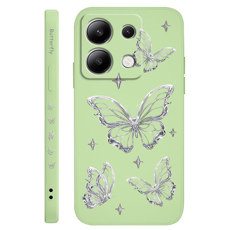 Silver Butterfly Phone Case For Xiaomi Redmi Note 14 13 12 12S 11 11S 10 10S 9 9S Pro Plus 4G 5G Liquid Silicone Cover