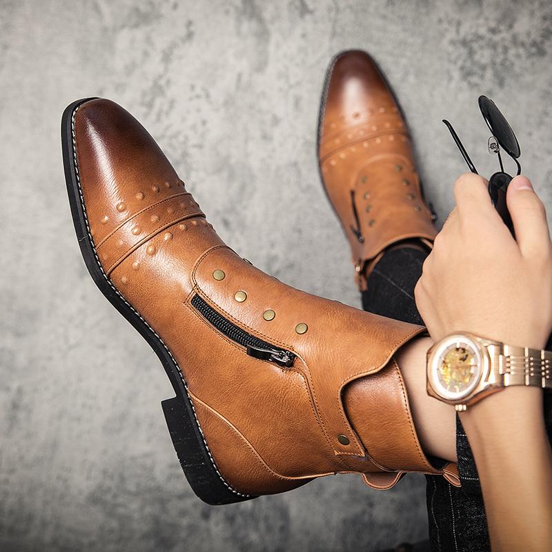 Мужские байкерские ботинки «Челси» на молнии в стиле ретро, черные, красные, коричневые, кожаные ботинки, смокинг, свадебные пиджаки, ботинки в стиле вестерн