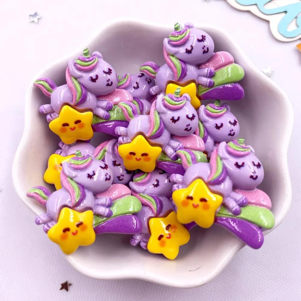 10 шт. Смола Каваии Красочный Мультяшный Радужный Единорог Плоская Спинка Камень Фигурка Рождественский Декор Скрапбук DIY Аксессуары для Бантов