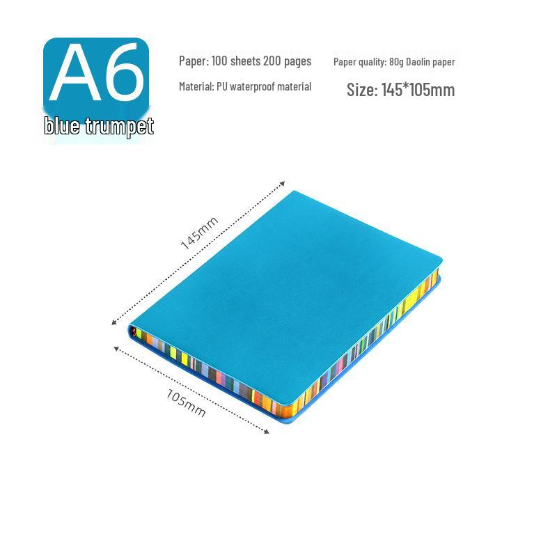 A5 Soft Cover Rainbow Edge Cute Leather Notebook - Custom Simple Color Edge Thickened Diary