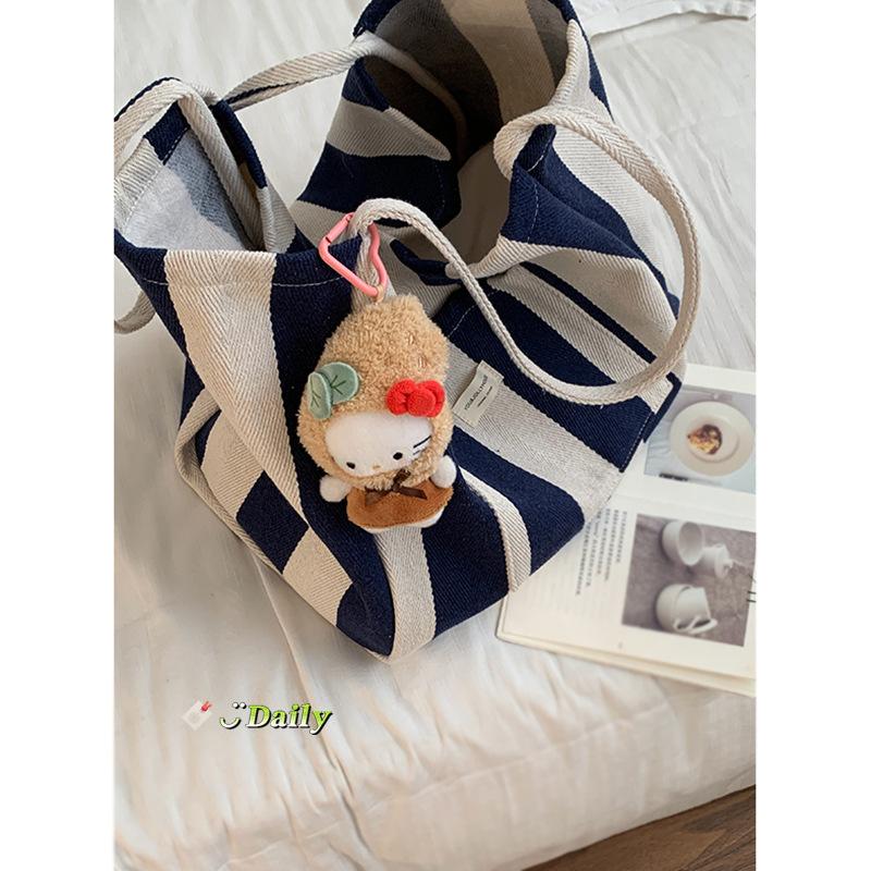 Bag Korean Lazy Wind Underarm Bag 2025 New Casual Striped Canvas Bag Large Capacity Shoulder Shopping Bag Bag