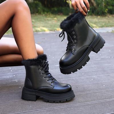 Женские зимние теплые меховые ботинки большого размера на толстой подошве, ботильоны с утолщенной подкладкой, нескользящие ботинки для пешего туризма, спортивные хлопковые ботинки, ботинки Мартина