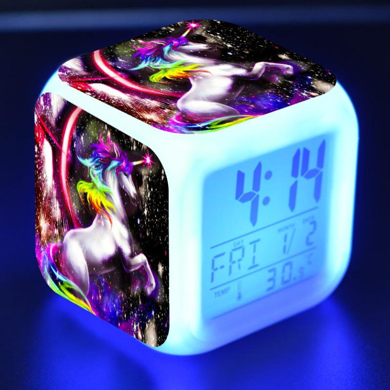 Обесцвечивание Единорог будильник креативный ночник светодиодные цифровые будильники студенческие настольные часы детские подарки