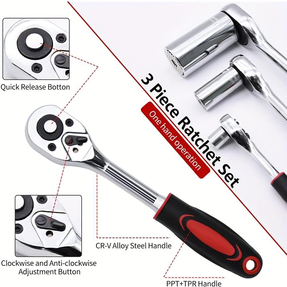 Набор трещоточных ключей из 3 предметов, 1/4", 3/8", 1/2" привод, трещоточный торцевой ключ, быстросъемный реверсивный 24-зубцовый приводной торцевой ключ