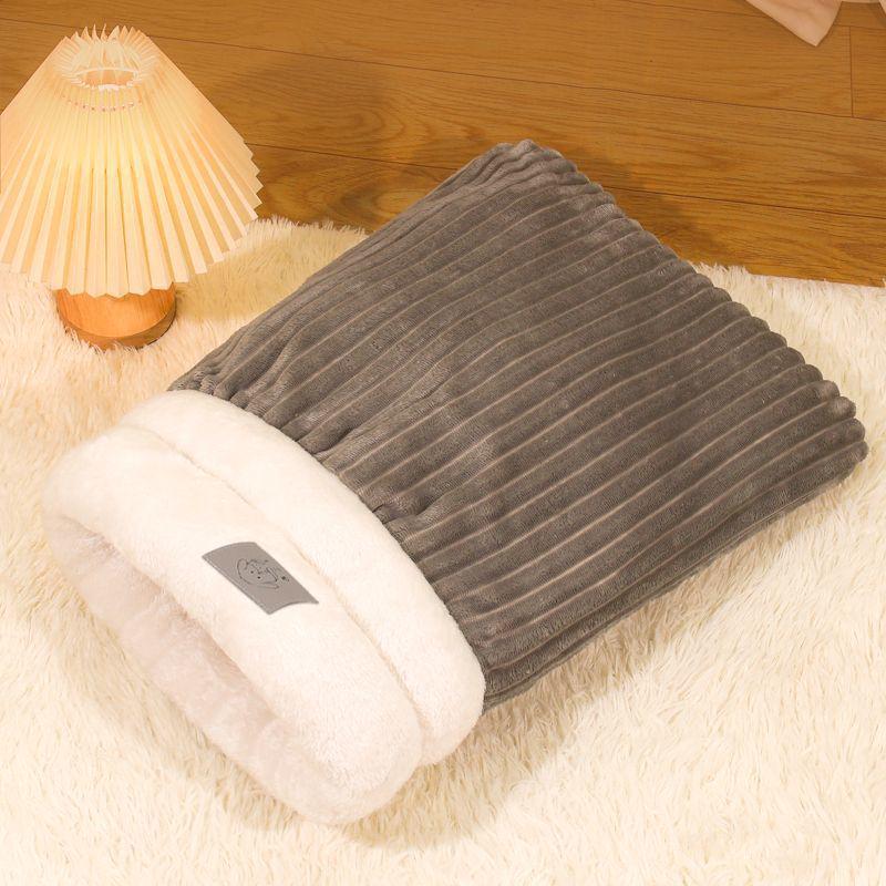 Плюшевая зимняя закрытая кровать для собак и кошек: Теплое, Неприлипающее, Ветрозащитное Гнездо