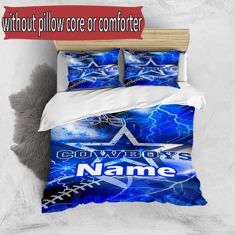 3pcs Duvet Cover Set (1*Duvet Cover + 2*Pillowcase, Without Core), Custom Name Dallas Cowboys Pattern Bedding Set, Home Bedroom Decor Gift