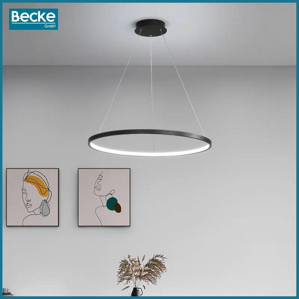 Ring LED ceiling lamp, matt black, 25W, modern, industrial, hanging, long, Neutral