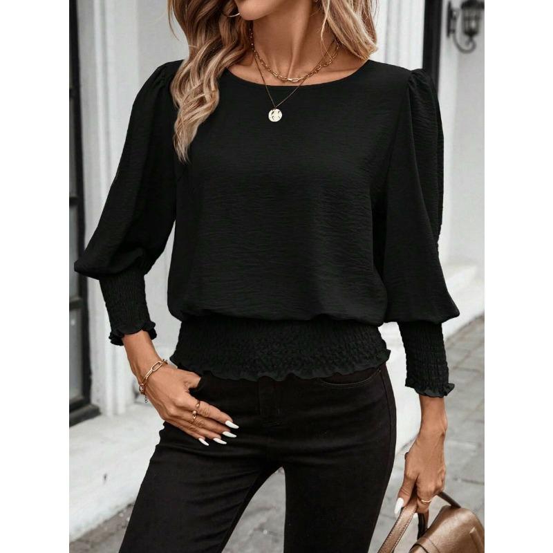Loose Plus Size Round Neck Solid Color Nine Point Sleeves Women's Blouses & Shirts