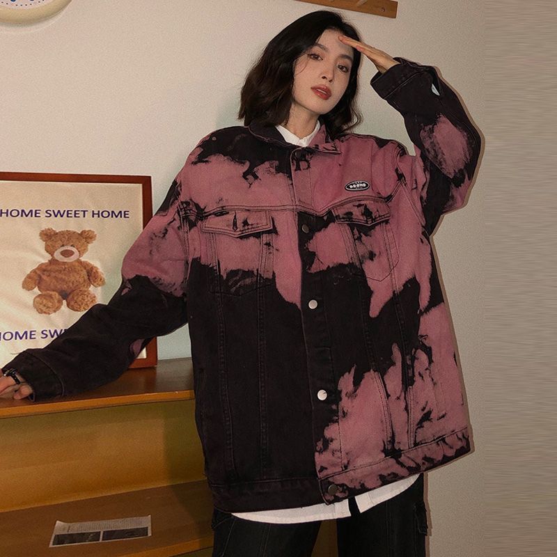 Spring and Autumn Denim Coat Women's Tie Dyed Retro Loose Casual Jacket