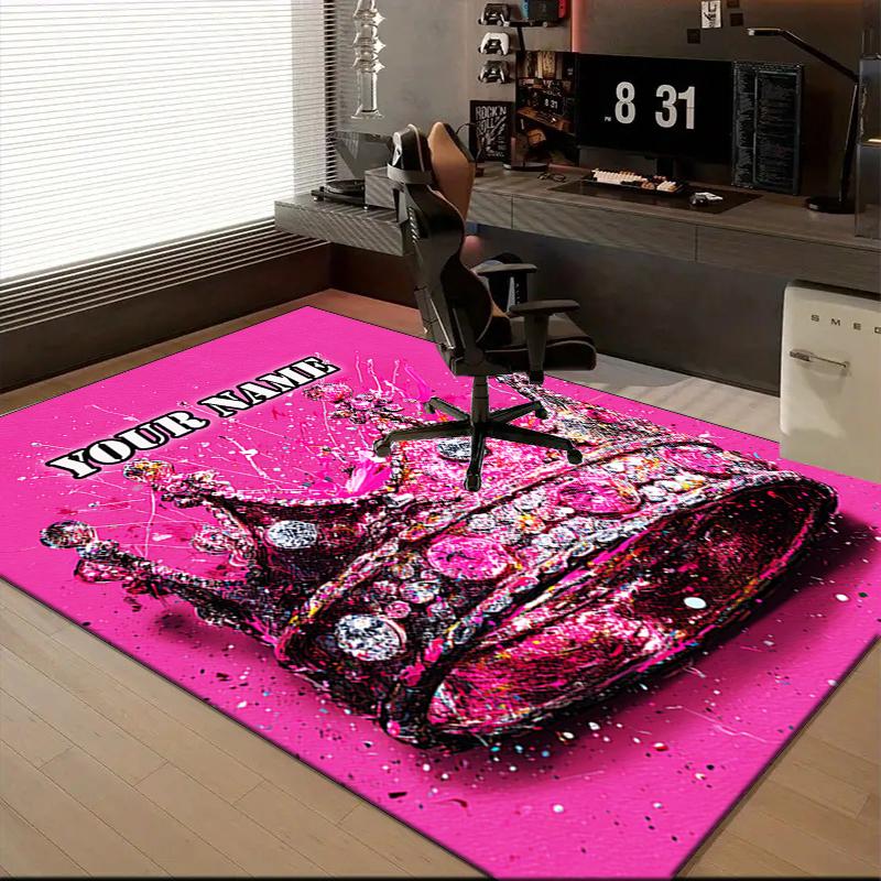 1PC Custom Name Royal Crown Theme Floor Mat Ideal for Living Room, Game Rooms, Office, Bedroom Floor Mat Playful Design