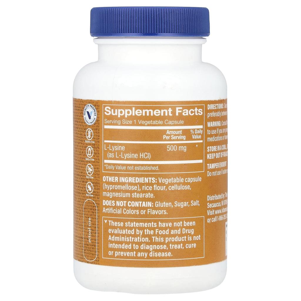 L-Lysine, 500Mg, 100 Veggie Caps