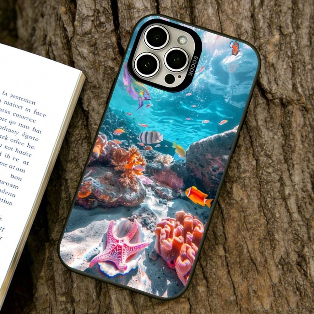 Чехол для телефона с морскими животными для iPhone 17,16,15,14,13,12,11 Plus,Pro Max,XS, Цветной Серебряное Покрытие Внутренняя Крышка