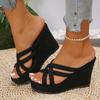 Women Summer High Heel Sandals Thick Bottom Rubber Base Anti-Slip Wear-Resistant Wedges Sandals Beach Nightclub Sandals Women