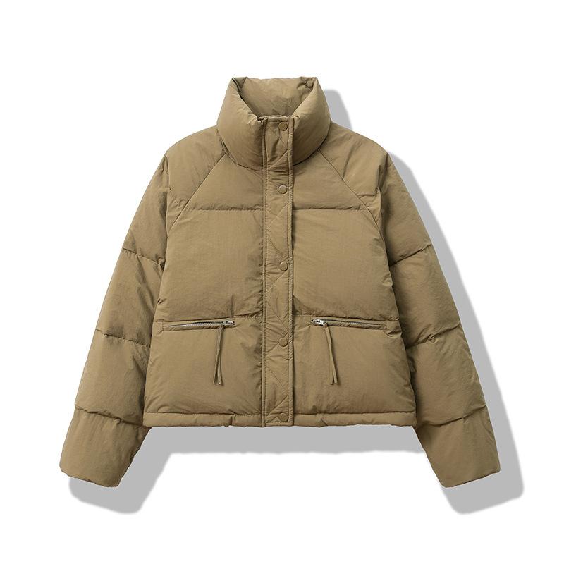 Короткий пуховик женский осенне-зимний тонкий воротник-стойка белое теплое пальто на утином пуху