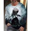 Men's Long-sleeved T-shirt 3d Printed High-definition Wolf Animal Print Men's Autumn Tops Casual Round Neck T-shirt