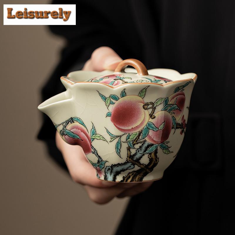 100 мл китайский фарфоровый чайник Ru Kiln эстетичный горшок с девятью персиковыми цветами чайник для заваривания чая чайная утварь аксессуары украшения