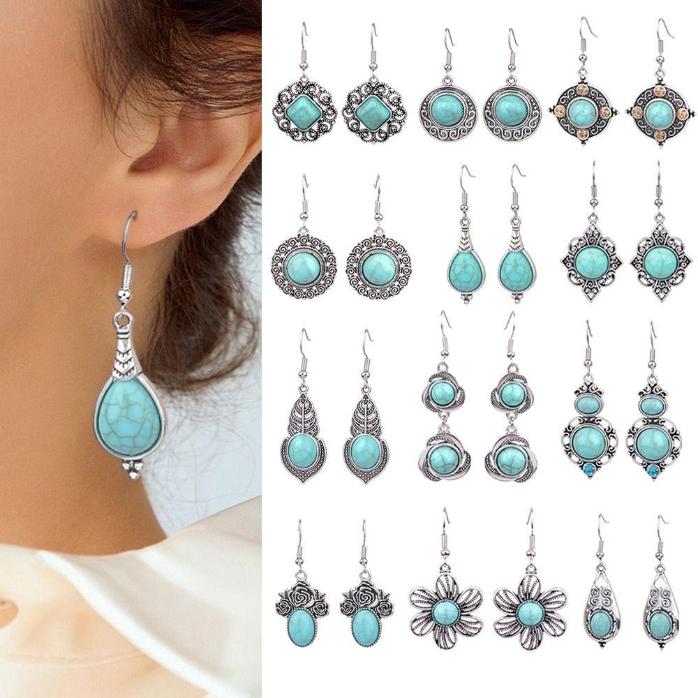 3 пары серебряных сережек-подвесок, резные серьги-подвески, винтажные бирюзовые серьги, комплект для женщин