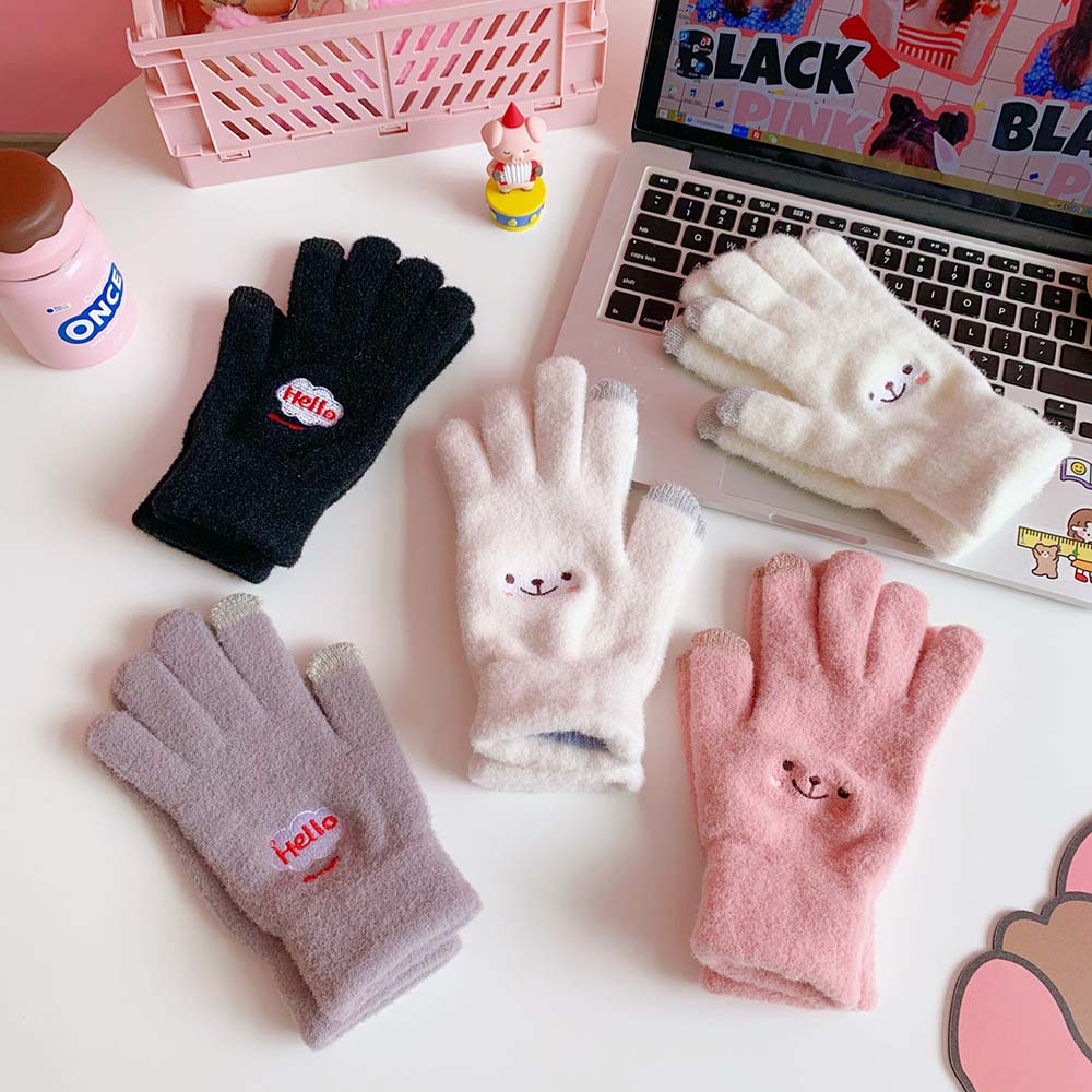 Cycling Student Plush Men Women Gloves Knitted Gloves Full Finger Warm Mittens